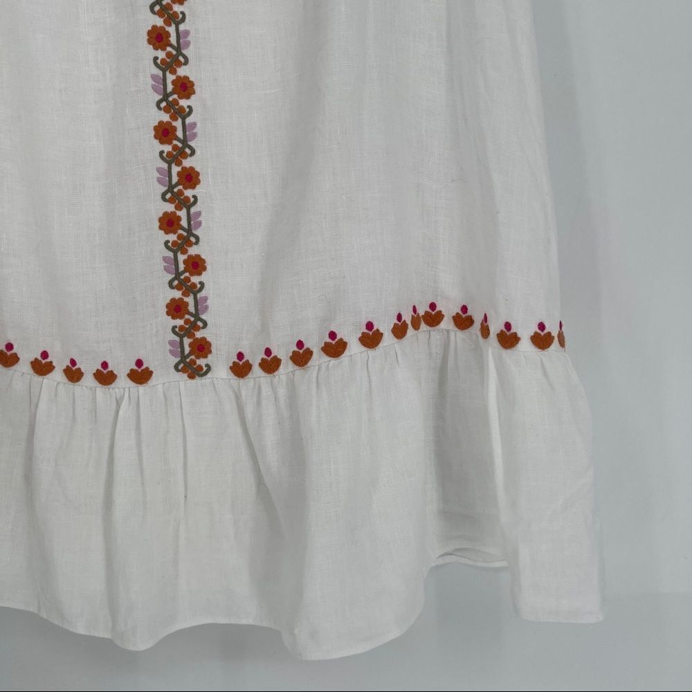 Madewell Embroidered Linen-Blend Raglan Ruffle Mini Dress - Picture 3 of 8